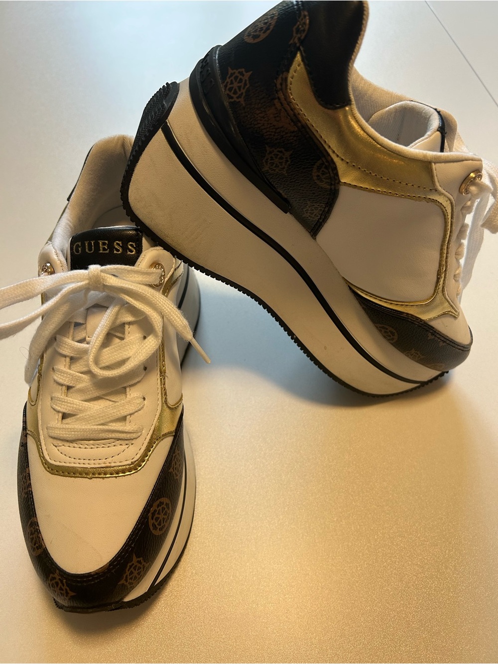 Guess White Gold Accent Women's Athletic Sneakers - Picture 2 of 5